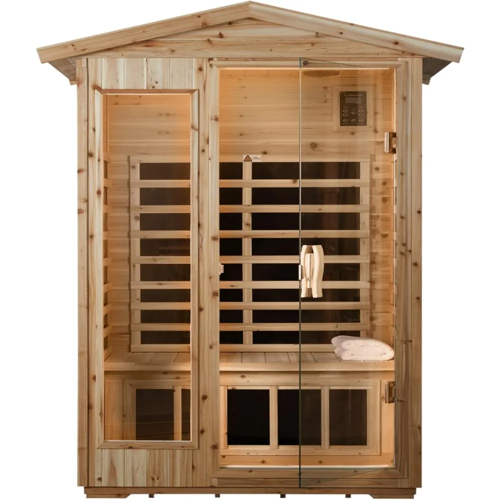 Outdoor Infrared Sauna 2 Person, Far Infrared Sauna, Canadian Hemlock, Withstand Outdoor Temp -5℉-104℉, Low EMF Sauna Room