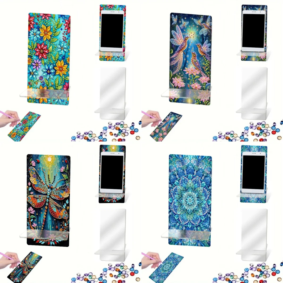 Una pintura de diamante 5D con una flor de ensueño y decoración temática de mariposas, un soporte para teléfono móvil y un kit de espejo, un DI acrílico
