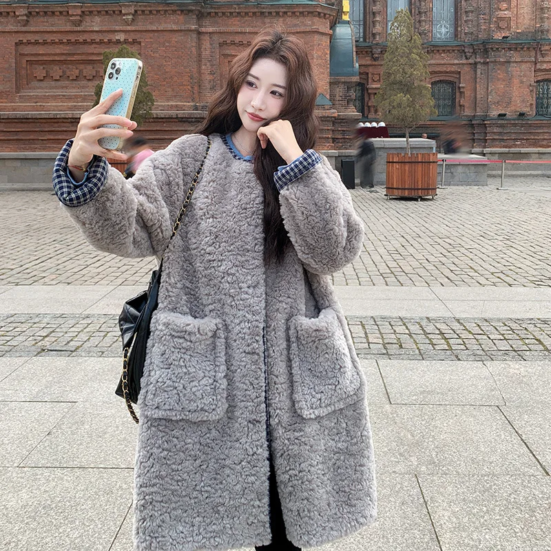 

Women's Jackets Gray Faux Laphie Lamb Wool Coat for Women Winter korean reviews many outer Thickened, Faux Leather Wool Jacket