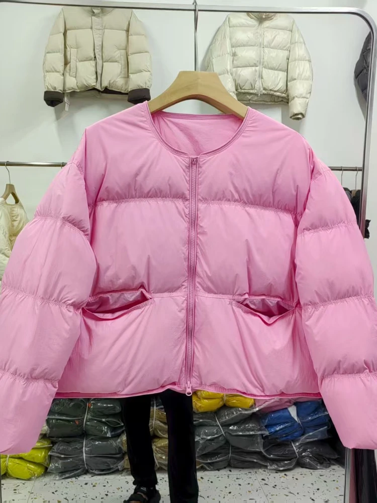 2025 inverno novo estilo coreano moda para baixo jaqueta feminina cor doce estilo curto solto versátil casual em torno do pescoço casaco