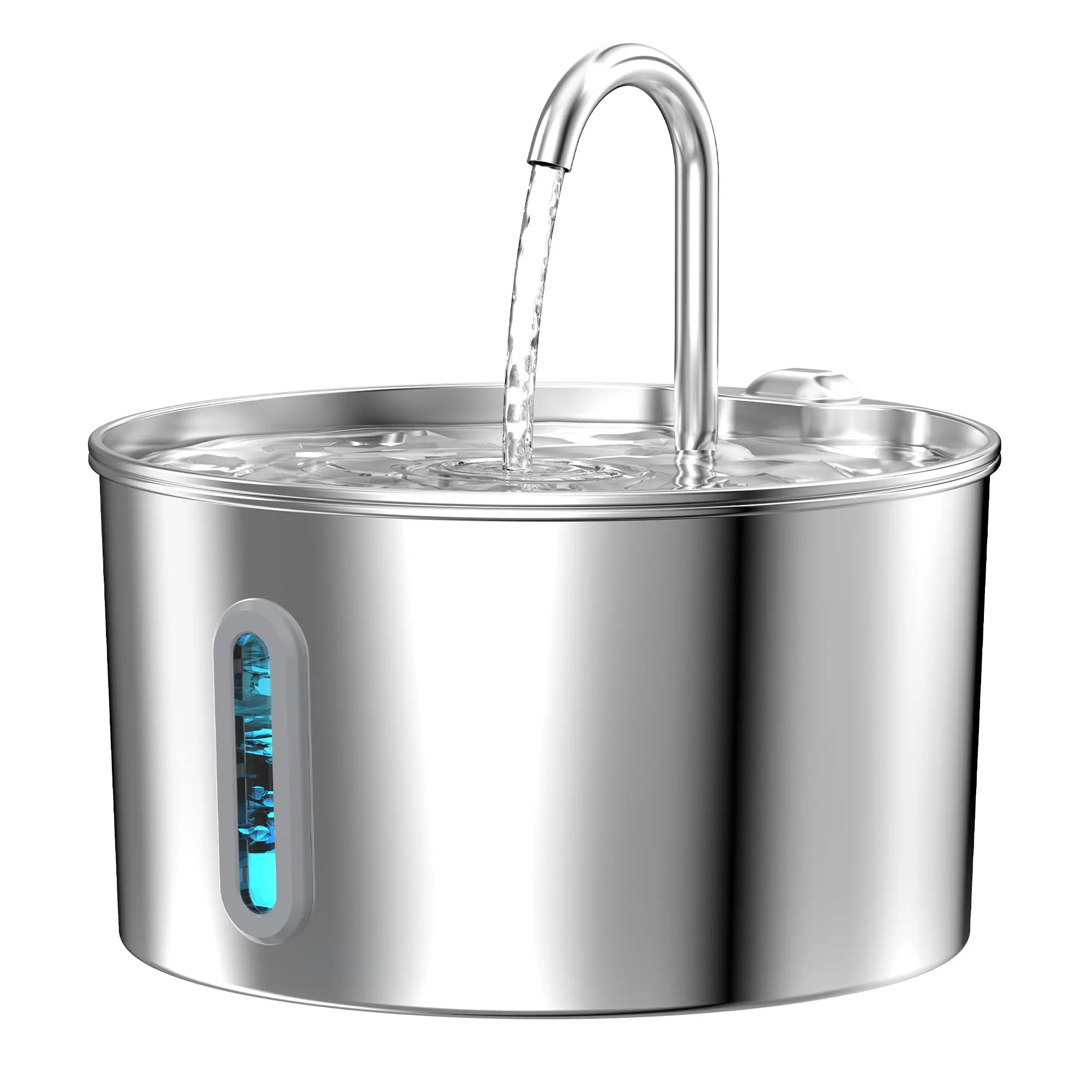 ZYFeeder 2.2L Automatic Cat Water Fountain Square Stainless Steel Bowl Pet Water Feeder Dog Water Fountain Silent(No 5V 1A Plug)