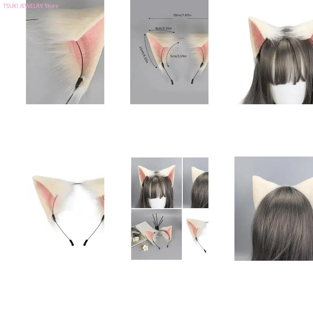

62KE Cosplay Foxes Ear Headband Woman Students Cosplay Anime Character Gatherings Hairband Plush Ear Hair Hoop