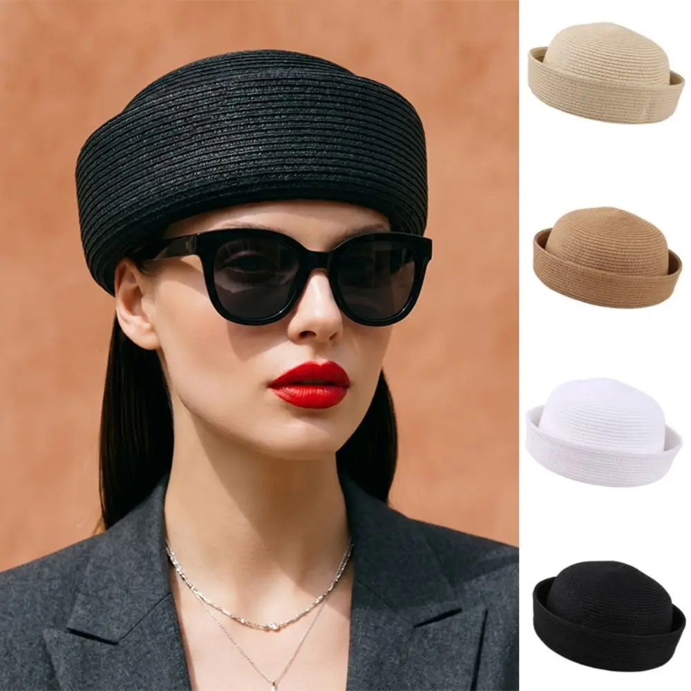 Fashion Elegant Straw Pillbox Hat Fedoras Classic Straw Beret Hat Simple Handmade Sun Hat Cocktail Event