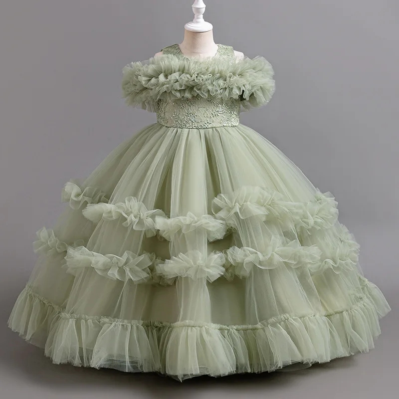 New Elegant Dress for Girls Flower Wedding Wedding Long Embroidered Panto Skirt 4-12 years old piano performance girl dress