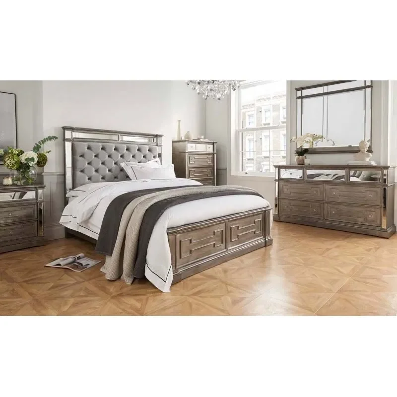 Fabric Pull Button High Back Wedding Bed, Make Old Bed American Designer Villa Princess Bed