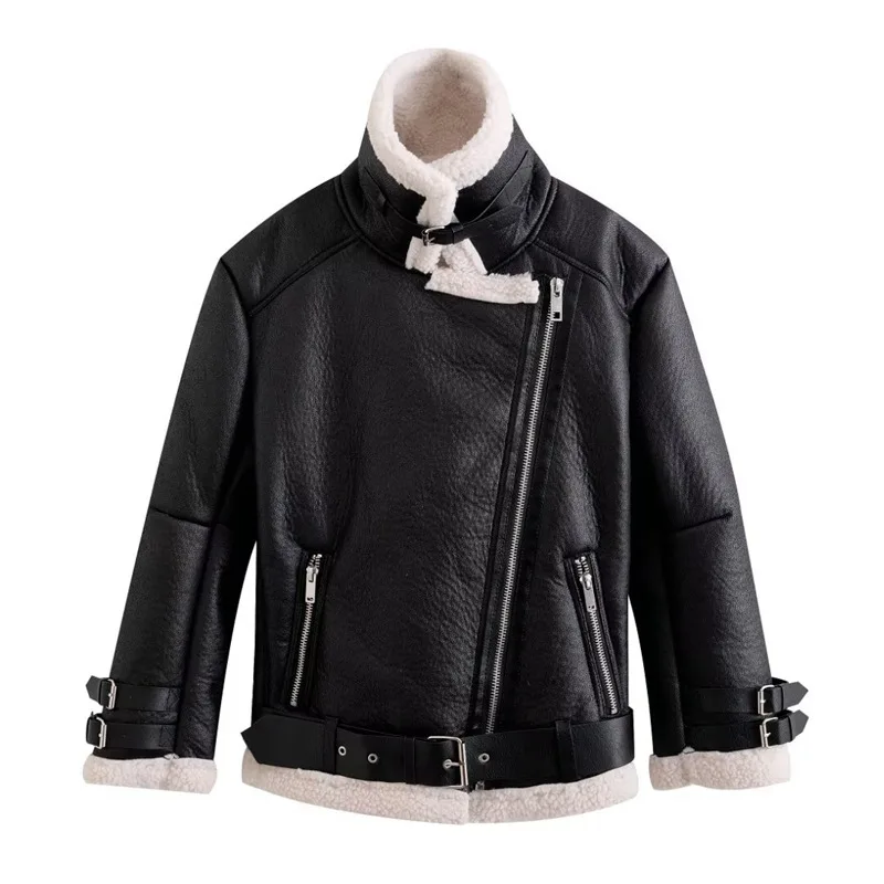 ZXRYXGS 2024 temperamen elegant coat high quality soft pu leather jackets Faux Lamb wool motorcycle winter coat Women's clothing