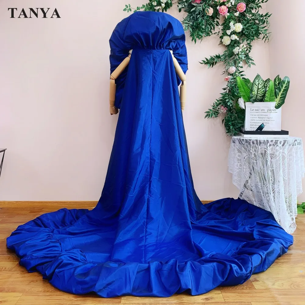 Royal BlueTaffeta Fashion Cape High Collar Long Jacket  Brides Wraps Length Cover Up Bridal Cloak Accessories