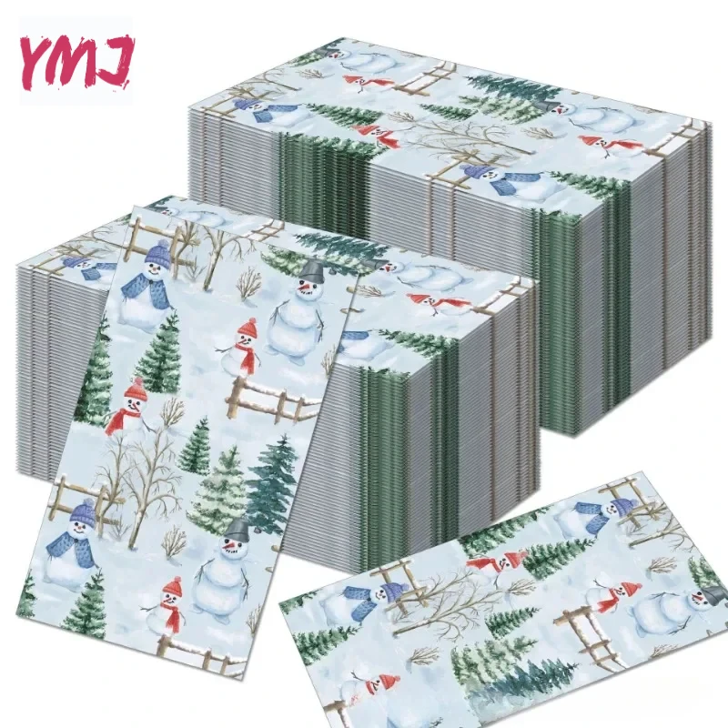 Large Size Christmas Long Tissue Paper Winter Snowman Pine Tree Printed Colourful Paper Placemats Party Tissues 20pcs 33*40cm