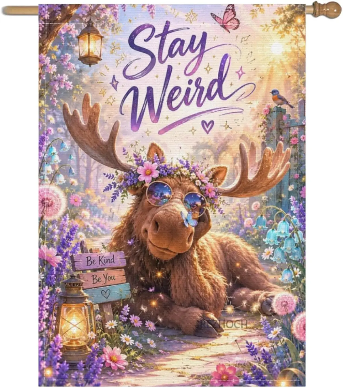 Stay Weird Cute Moose Welcome Garden Flag 28x40 Inch,Funny Floral Farmhouse Yard Banner,Cottagecore Outdoor Decor,Rustic Cou yyi
