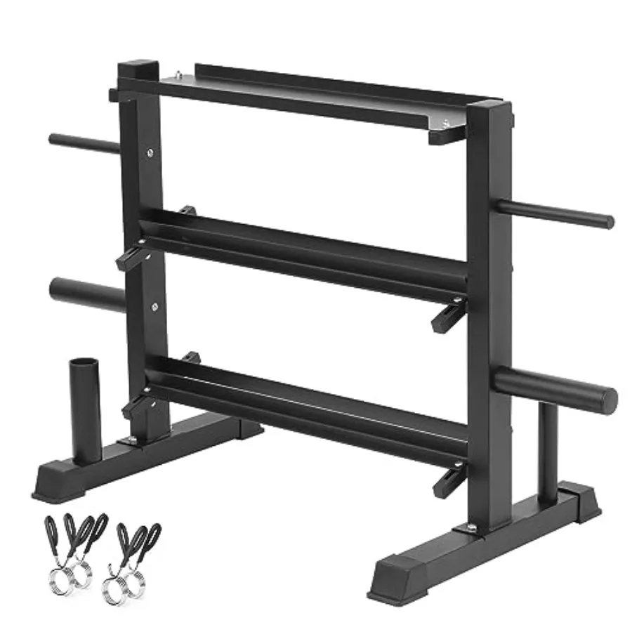 

Adjustable Dumbbell Rack with Storage for Kettlebells Weight Organizer Stand in Black Compact Metal Design for Home Gym Space S