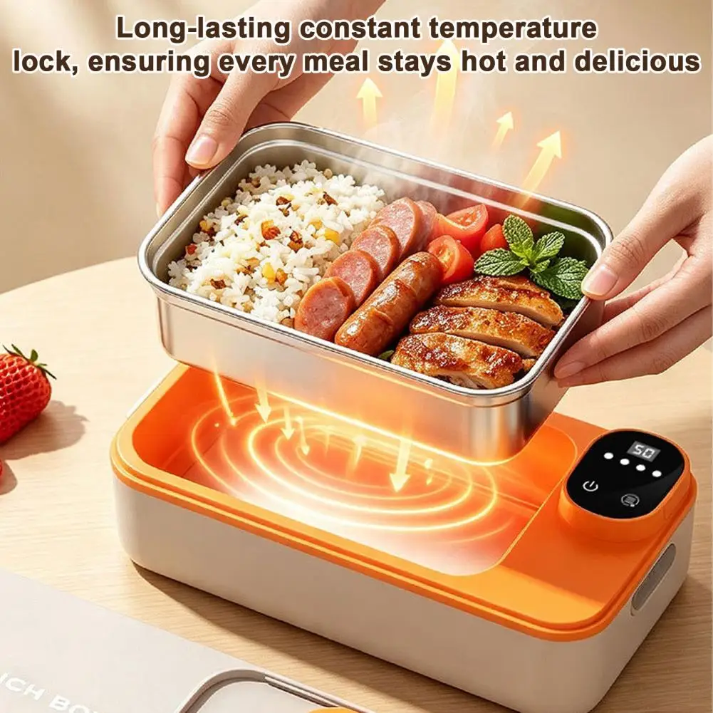 Wireless Heating Lunch Container Portable Electric Lunch Box with 304 Stainless Steel Container Intelligent for Office