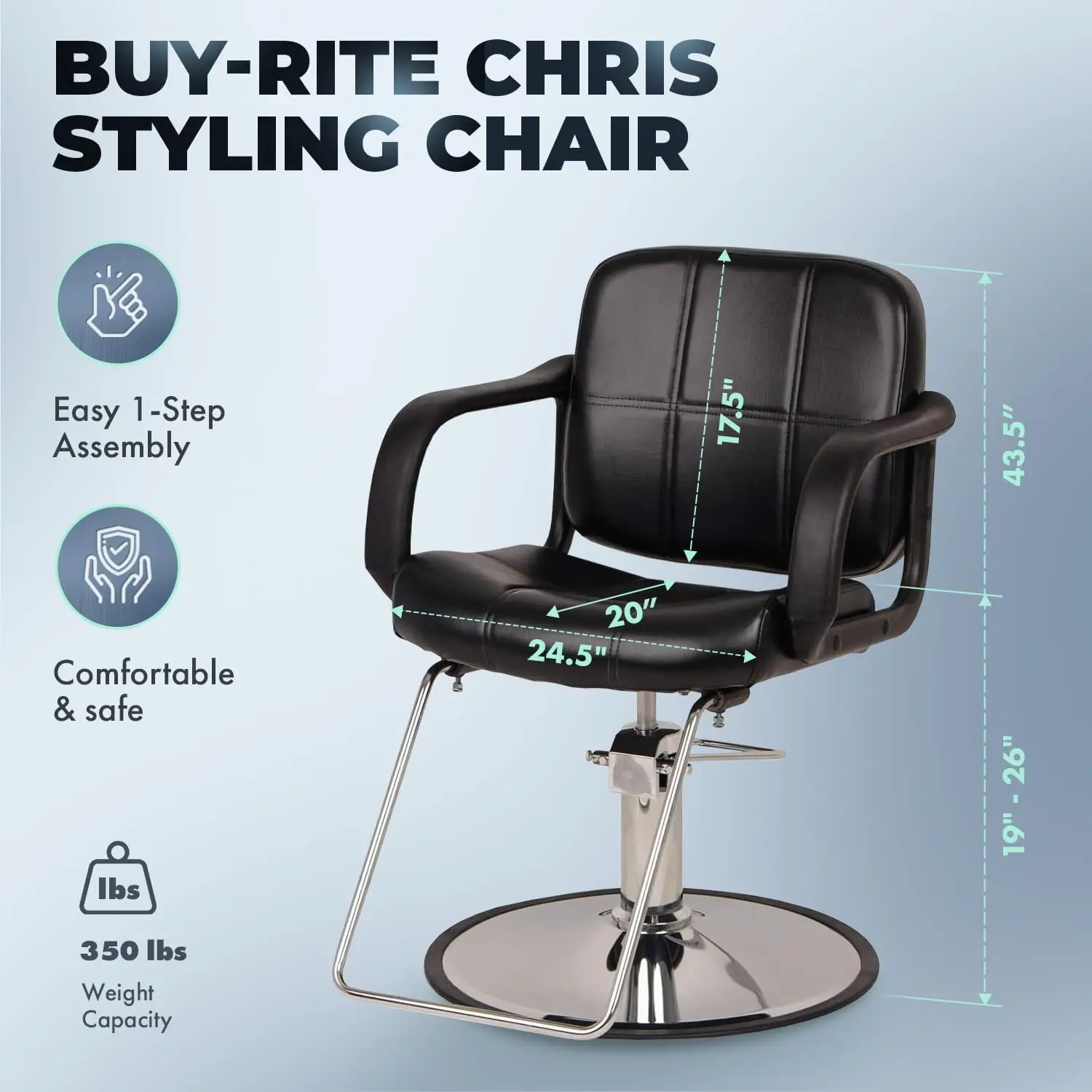 Chris Styling Chair for Professional Salons and Spas, Modern Hair Stylist Chair, Extra-Wide Seat, 360-Degree Rotation,