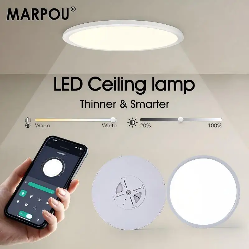 MARPOU Ultra-thin 0.94 In Round Dimmable Ceiling Light Smart Indoor Lighting Fixture APP Remote Control Home Living Room Bedroom