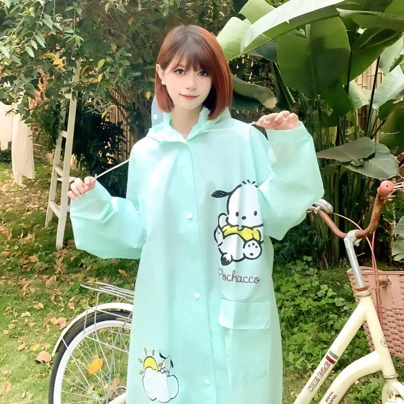 Anime Sanrio Raincoat Pochacco Accessories Cute Kawaii Adult Riding Rain Poncho Full Body Long Waterproof Toys for Girls Gift