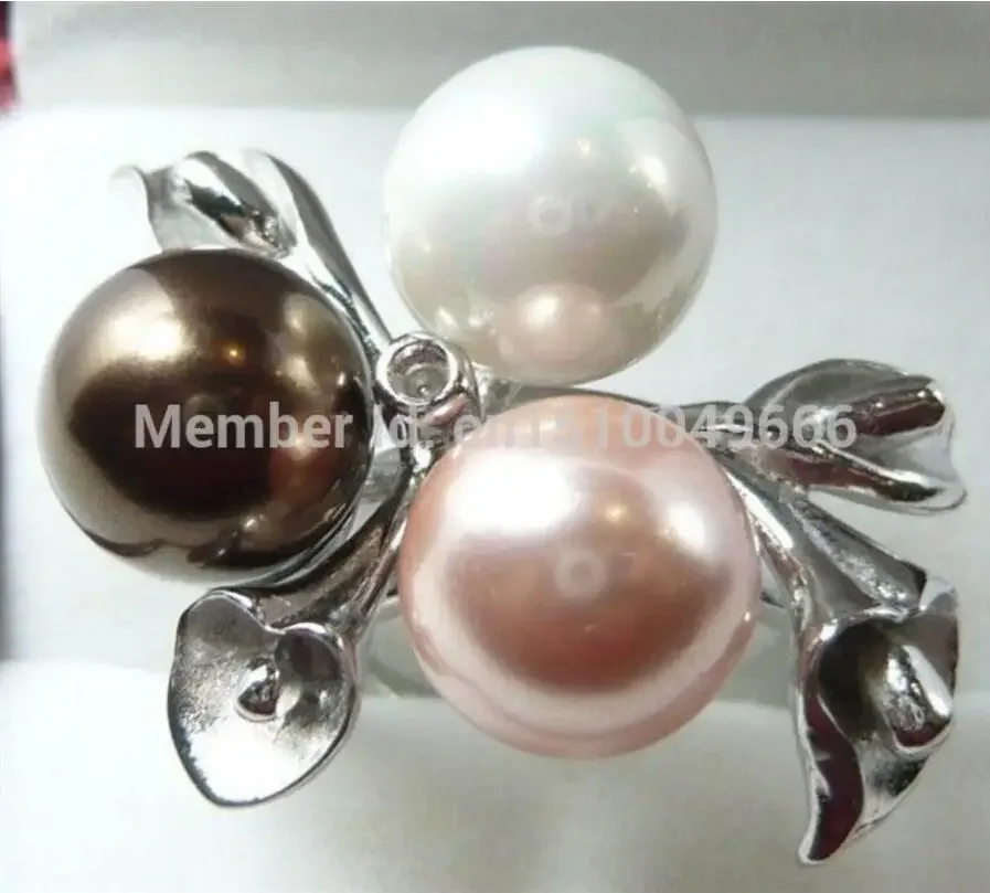 

8mm white pink black red yellow coffee shell pearl mixed color18 KGP flower ring