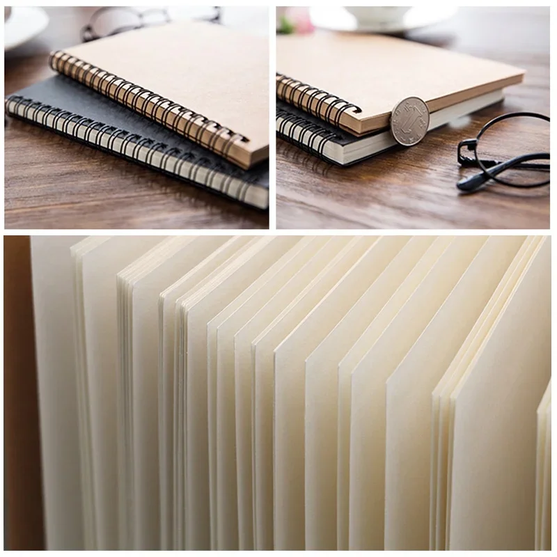 Creative Retro Kraft Paper Sketchbook Blank Doodle Note Diary Coil Book for Artists Wholesale High Quality