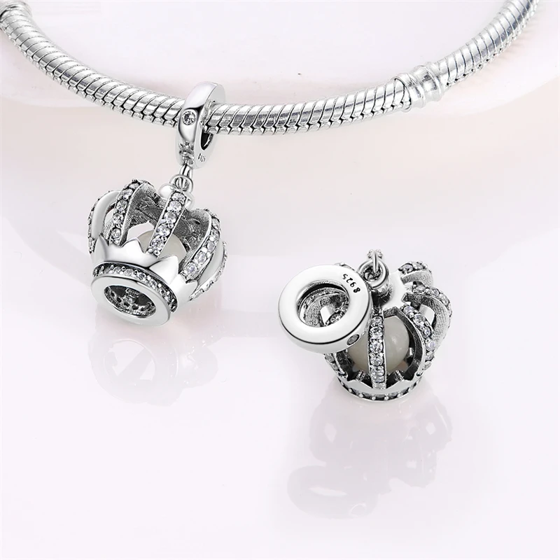

New 925 Sterling Silver Colorful Zirconium Crown Luminous Charms Pendant Fit 3mm Original Bracelet DIY Women Party Jewelry Gifts