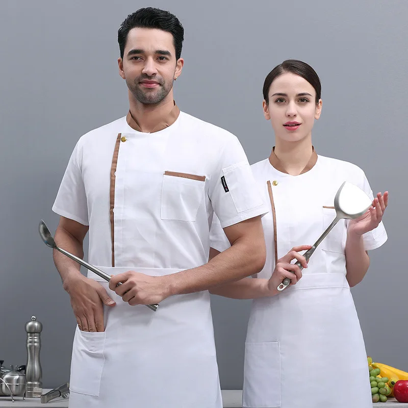 

Chef Overalls Men's Short-Sleeved Summer Dress Restaurant Kitchen Western Food West Point Baking Cake Shop Chef Uniform Workwear