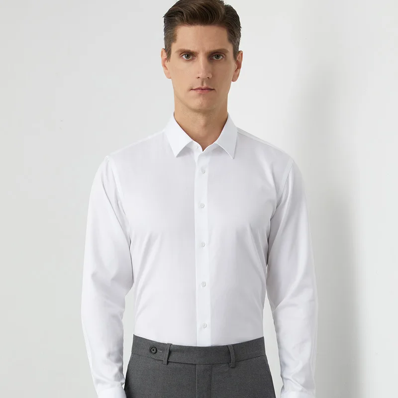 New Men Shirt Bamboo Fiber Long Sleeve Anti-wrinkle Non-ironing Slim Fashion Casual Business Office White Shirts S-5XL