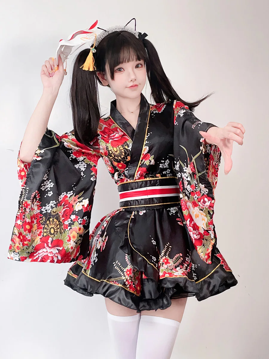 

Japanese Modified Kimono Dress For Women Bathrobe Summer Cosplay Costume Anime Halloween Costumes Sexy Sweet Geisha Kawaii Girl