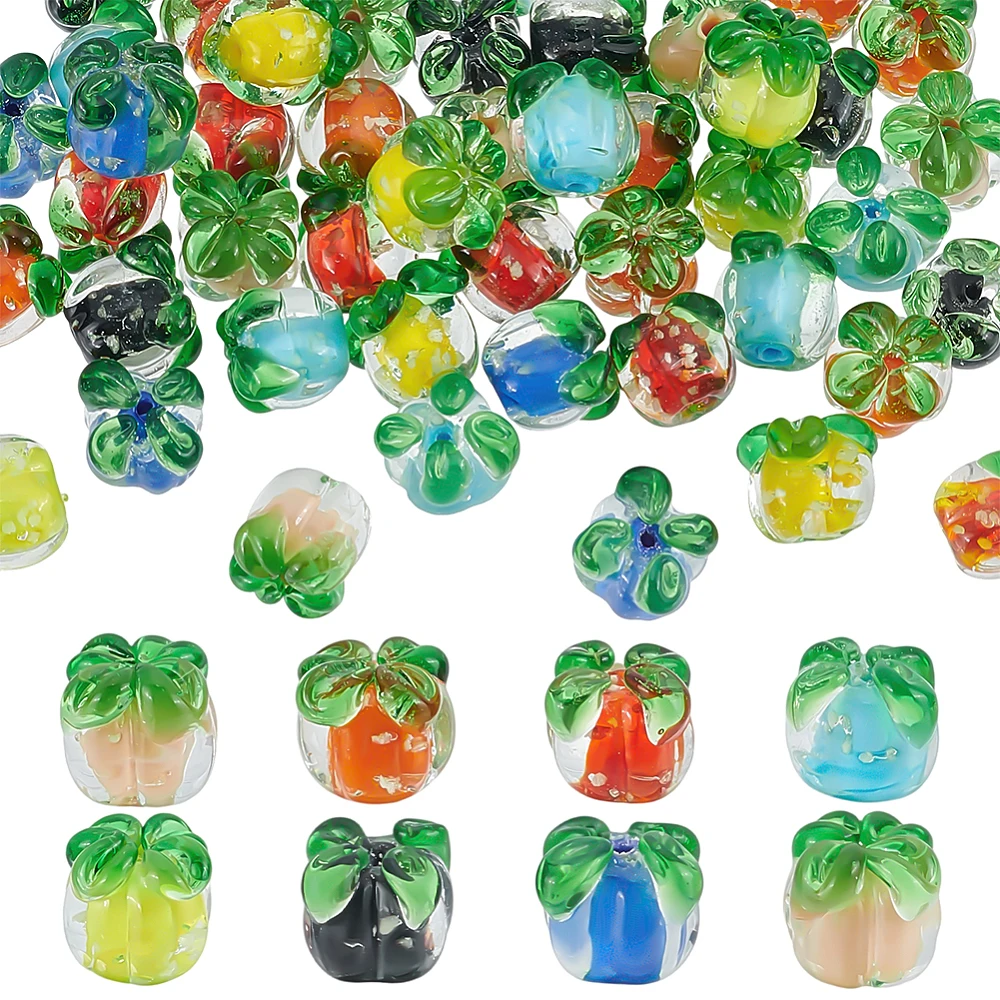 56Pcs 7 Colors Lampwork Glass Fruit Beads Transparent Persimmon Shape Glass Beads Luminous Persimmon Loose Spacer Bead Colorful