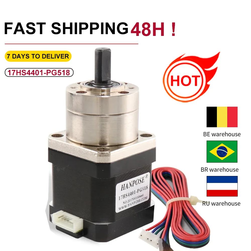 Nema17 Stepper Motor 4-Lead 42 Motor 1.5A 40N.CM 17HS4401S-PG Extruder Gear Motor Planetary Gearbox For CNC Ratio 5.18:1 Plane