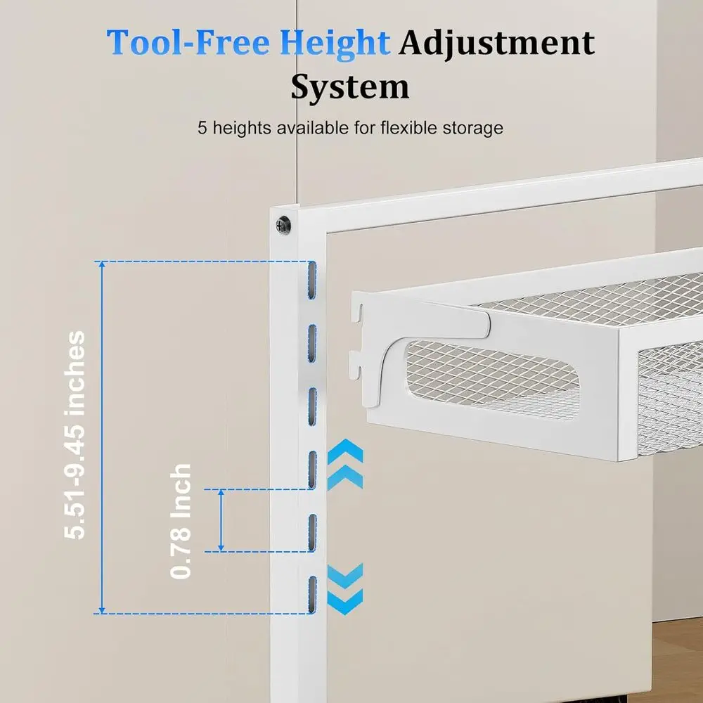 Metal Under Sink Organizer, Pull Out Cabinet Organizer Rack with Silk-Smooth Bottom Drawer, 5-Level Adjustable, Multi-Purpose St