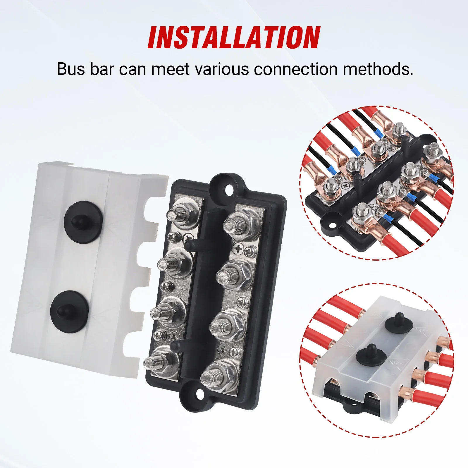 8-Wege M8 M10 Busbar 12V-48V 250A DC Hochleistungs-Plus-Minus-Stromverteiler Batterie-Anschlussklemmen Verteilerkasten – Detail 4