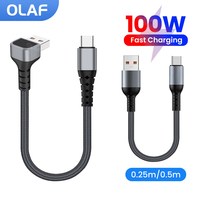 100W Short Data Cable Elbow USB C To Type C Fast Charging Cable Power Bank Cable for iphone 15 Samsung Xiaomi Huawei 0.25M/0.5M
