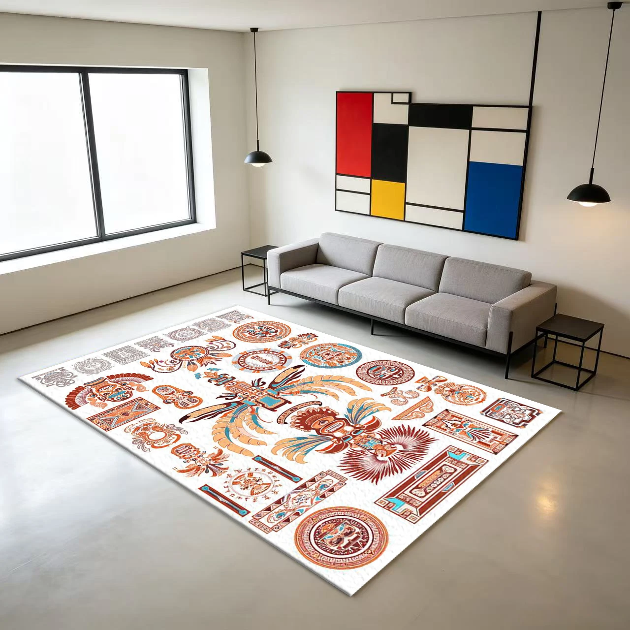 Mayan Aztec Ethnic Style Carpet Printed Carpet Non-Slip Floor Mat Home Decoration