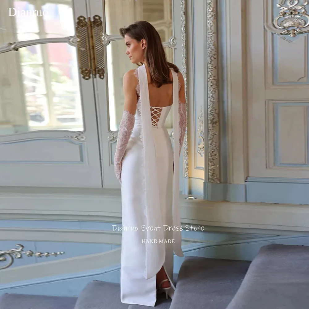 

Dianruo Mermaid Sweetheart Wedding Dresses Long Graceful Vestido Novia Civil Ribbons Crystal Pearls Robe De Mariée Customized