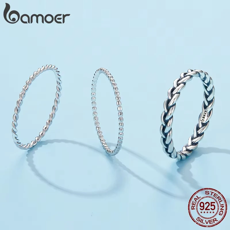 Women's 925 Sterling Silver Braided Rope Twisted Band Ring, Stackable