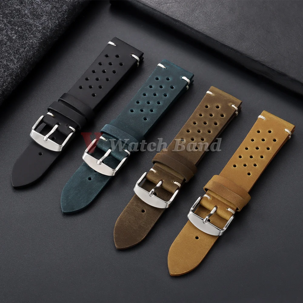 18mm 19mm 20mm 21mm 22mm 24mm Handmade Watch Strap Dark Brown Breathable Porous Watchbands Vintage Racing Leather Watch Straps