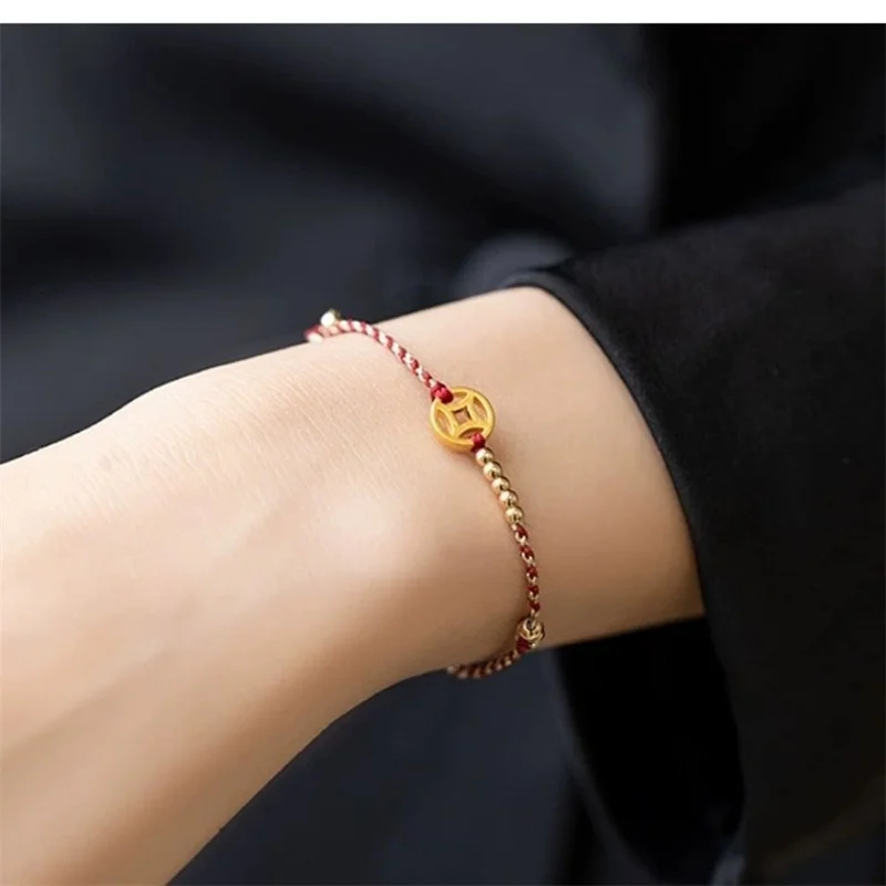 Handmade Woven Red Rope Wealth Lucky Bangle Gold Color Copper  Adult Women Men Couple Adjustable Bracelets Drop Shipping