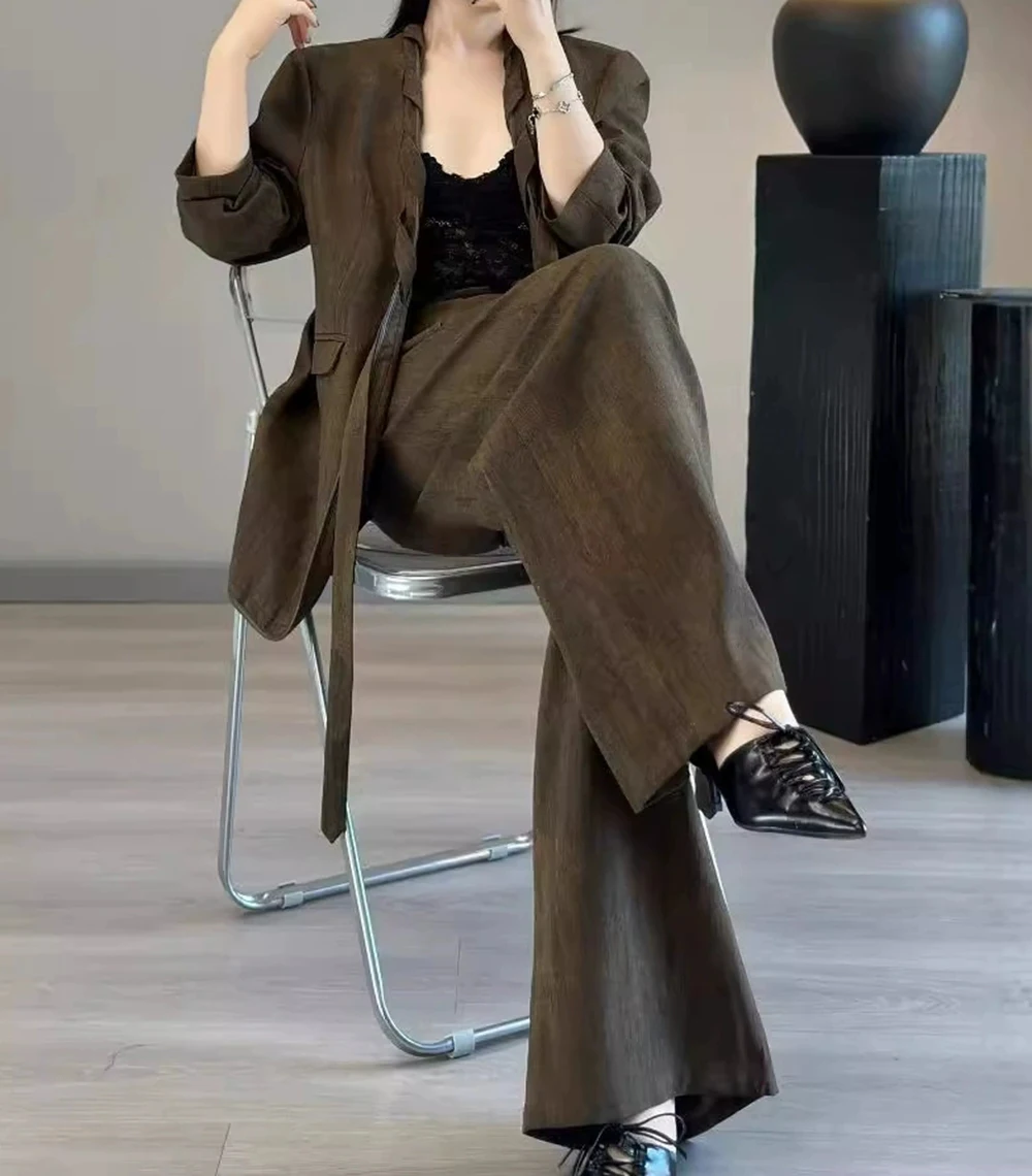

2025 Early Autumn New Loose Jacket + Wide-leg Trousers Commuter Light Luxury High-end Suit Set-GZXX118