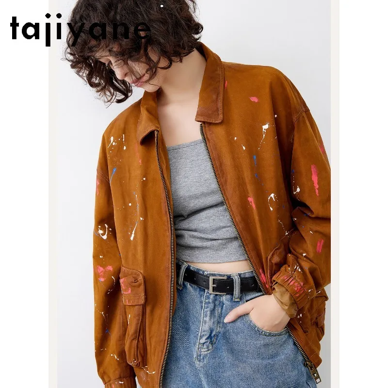 TAJIYANE Genuine Leather Jacket Woman Sheepskin Outerwear Suede Leather Coat Hand-painted Jackets for Woman Vintage Jaqueta 2026