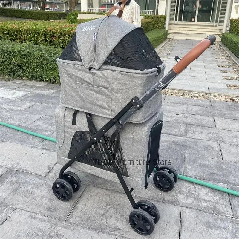 Luxury Dog Breathable Stroller Cat Large Transporter Capacity Pet Cat Double Newborn Layer Pet Stroller Outdoor Travel Vehicle