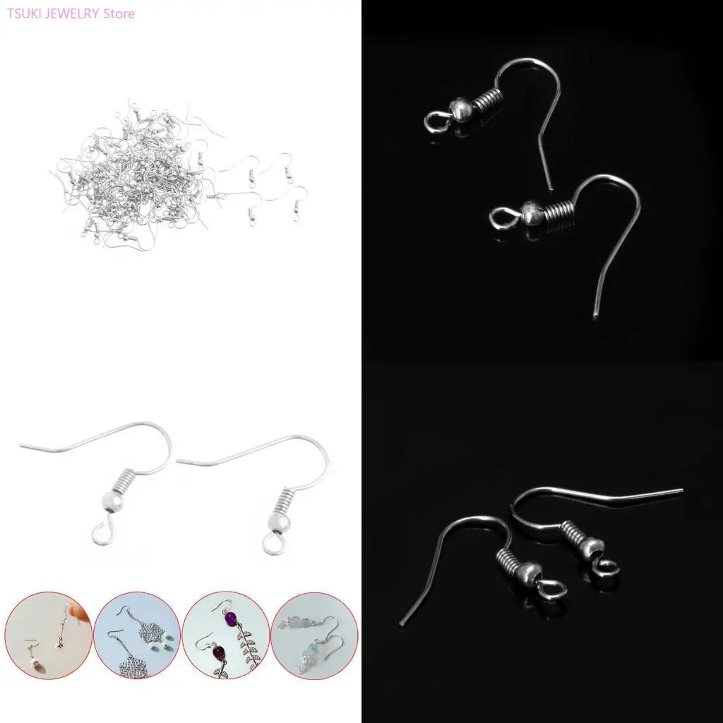 

62KE 100 Pcs Earring Hooks Hypo-Allergenic Silver Plated Steel Ear Wires