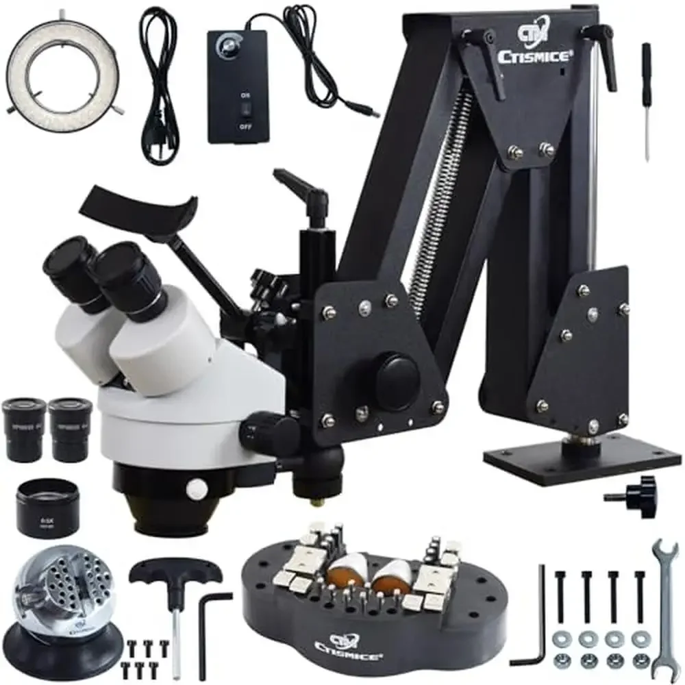 Micro Inlaid Mirror Jewelry Microscope with 7X-45X Zoom and Ball Vise Work Holder