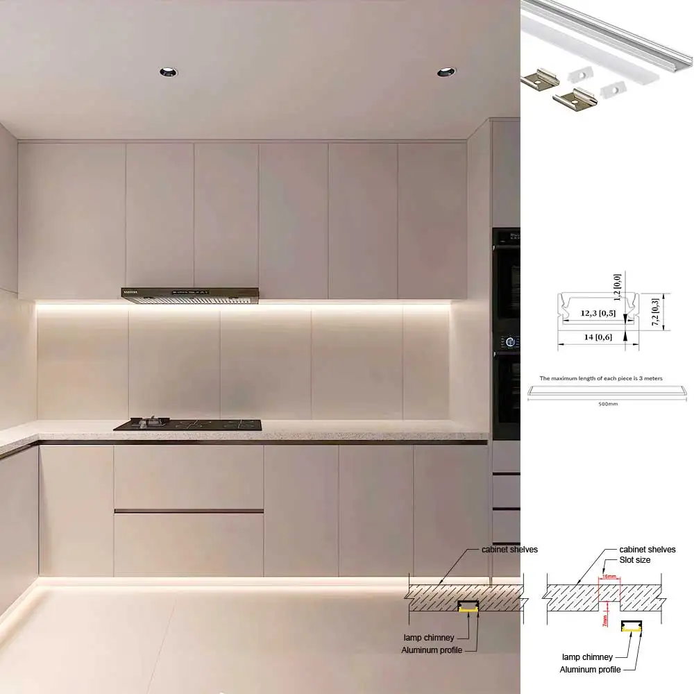 14x7mm 2PCS 0.5M Slim Size Wall Mount Installation Led Aluminum Profile With Flat Cover for LED Strip Light Led Linear Light