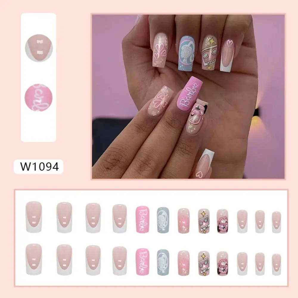 Fashion Long Square False Nails French Glitter Sunflowers Fake Nials Detachable Full Cover Nail Tips DIY