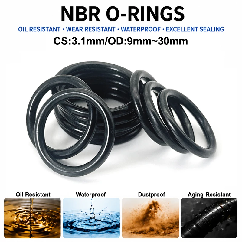 20Pcs NBR O-Ring CS 3.1mm OD 9~30mm High rebound/excellent sealing/pipeline sealing anti leakage rubber ring