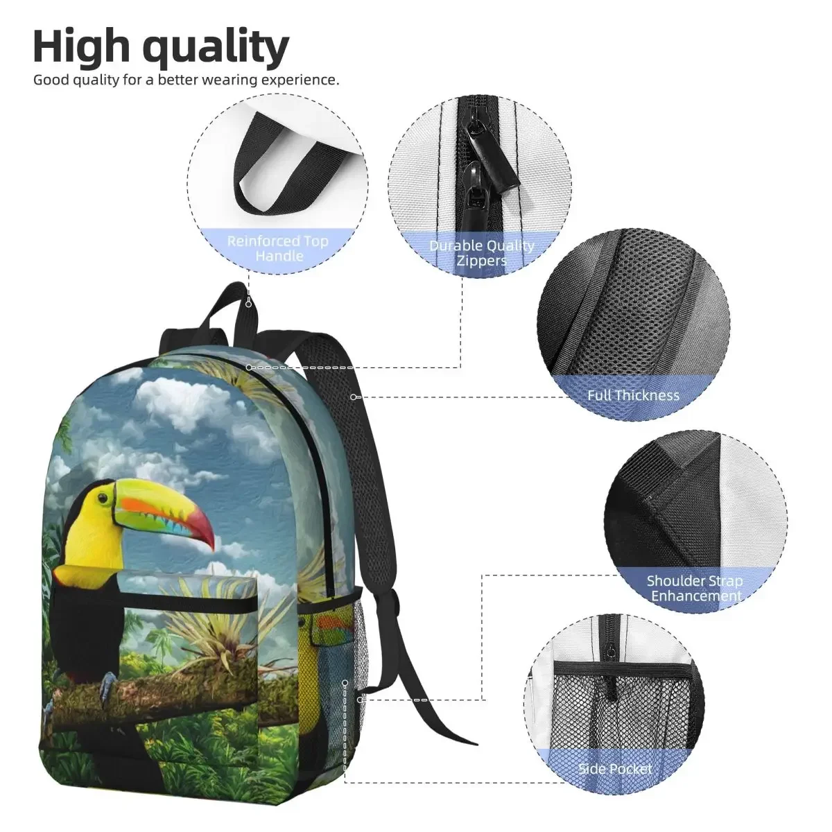 Vibrant Tropical Parrot Toco Toucan Backpack Boys Girls BookBag Kids School Bag Laptop Shoulder Bags for Men Women