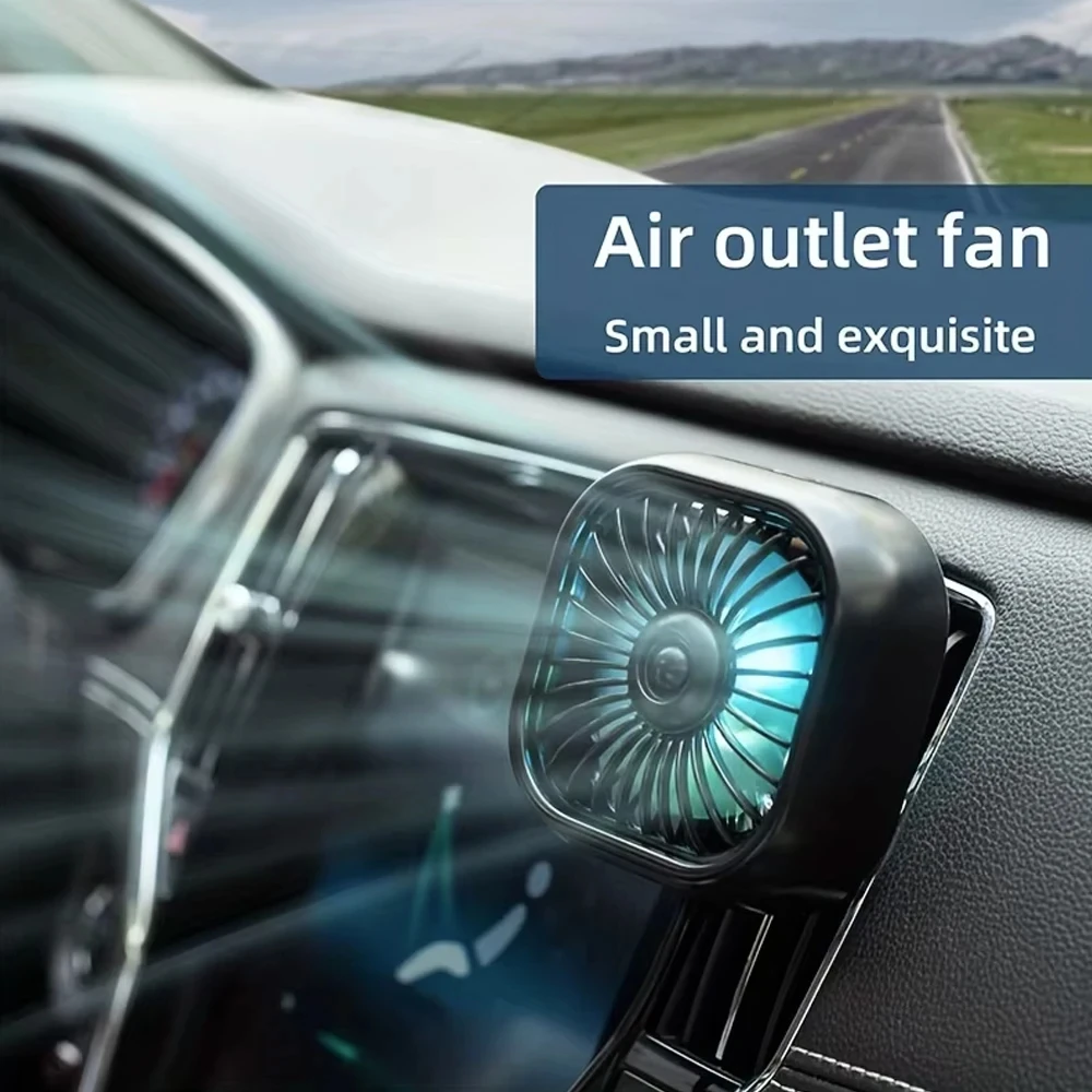 Ventilador de Carro Mini USB Novo para o Verão, 3 Velocidades Ajustáveis, Montagem na Saída de Ar com Luz Colorida, Acessórios para Carro