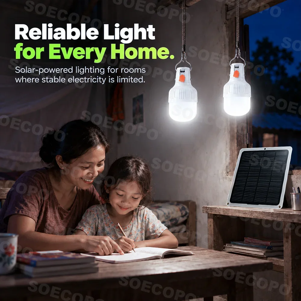 20W Solar Hanging Light Kit（3 Lighting Modes Dual USB Output Rechargeable LED Bulbs） Emergency Home Use Portable Outdoor Camping