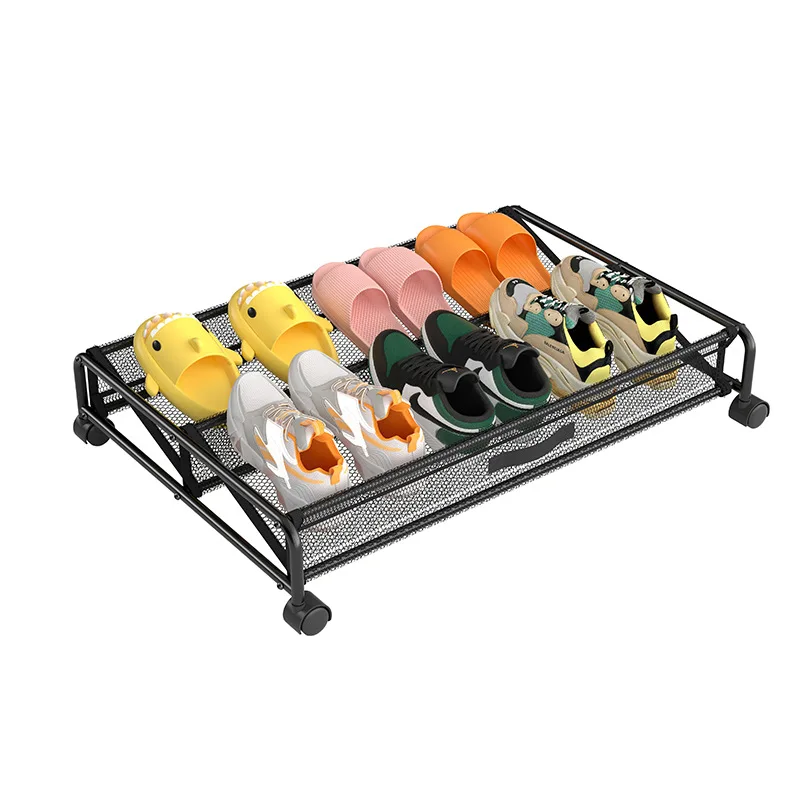 Simple shoe rack storage box, flat sliding storae rack, storag box, household bed bottom with wheels, basket storage tool