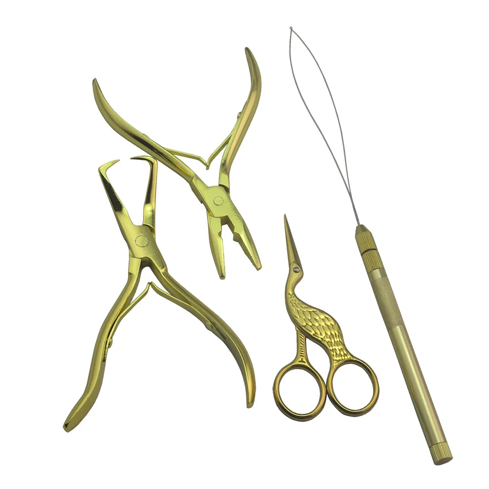 

Professional Hair Extension Tool Bundle Micro Ring Applicator Remover Plier Set Metal Scissors Hair Loop Kit for Weft Extensions