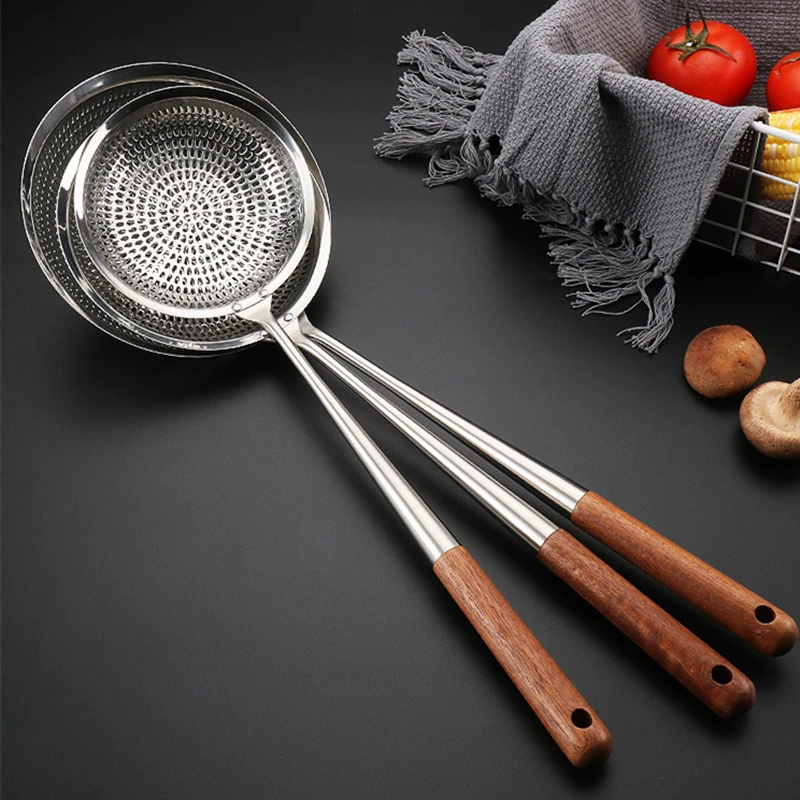 Long Wooden Handle Pasta Colander Noodle Drainer Spoons Cooking Skimmer French Fries Strainer Food Filter New Kitchen Utensils