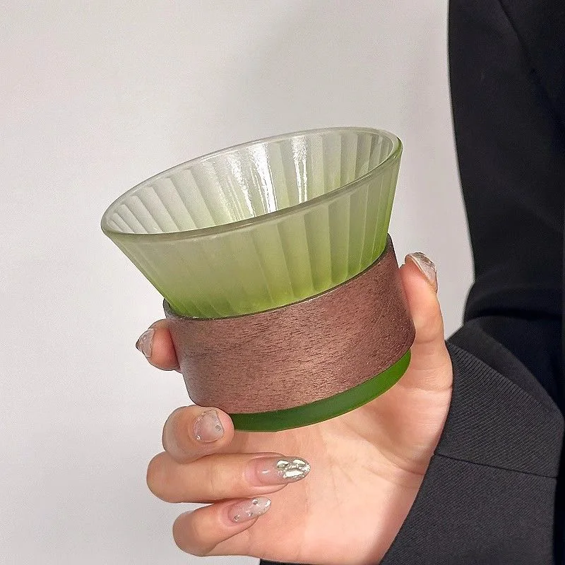 

Gradient Green Vertical Stripe Glass Cup Home Heat Resistant Drinking Cup Light Luxury Coffee Cup Cold Drink Cup