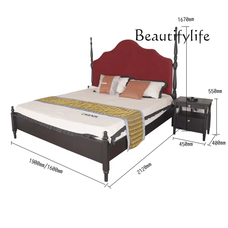 

American Style Chinese Style Solid Wood Bed Simple Modern Retro 1 M 8 Double Soft Bag Big Bed